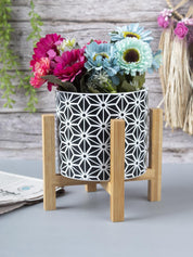 Ceramic, Table Planter With Stand, Abstract Art Print, Matt : Finish, Multicolor
