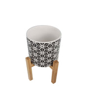 Ceramic, Table Planter With Stand, Abstract Art Print, Matt : Finish, Multicolor