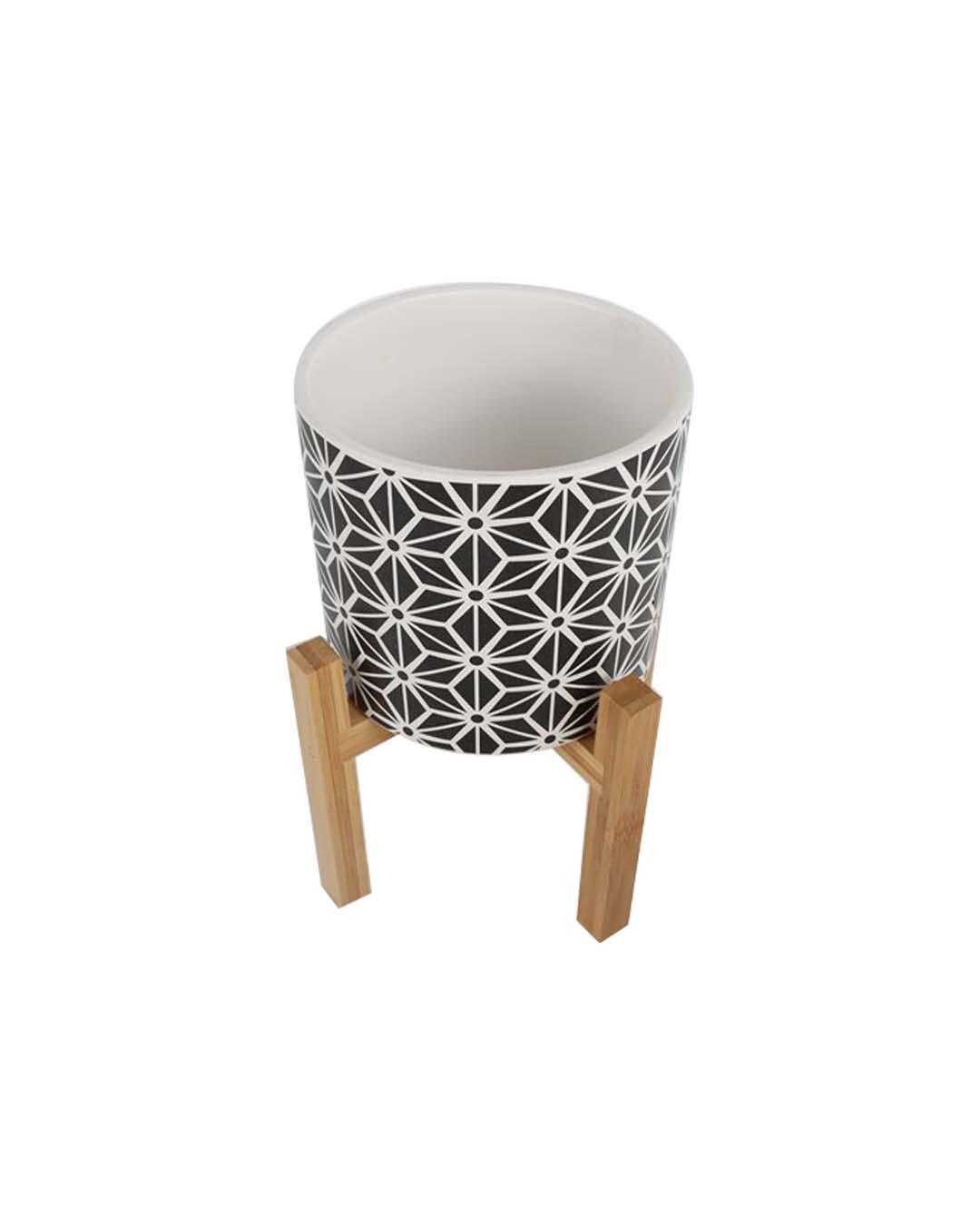 Ceramic, Table Planter With Stand, Abstract Art Print, Matt : Finish, Multicolor