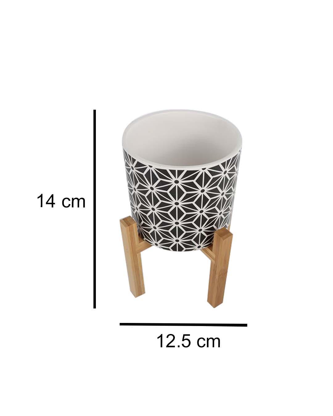 Ceramic, Table Planter With Stand, Abstract Art Print, Matt : Finish, Multicolor