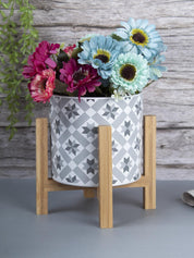 Ceramic, Table Planter With Stand, Abstract Art Print, Matt : Finish, Multicolor