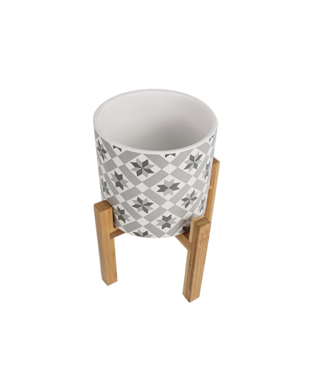 Ceramic, Table Planter With Stand, Abstract Art Print, Matt : Finish, Multicolor