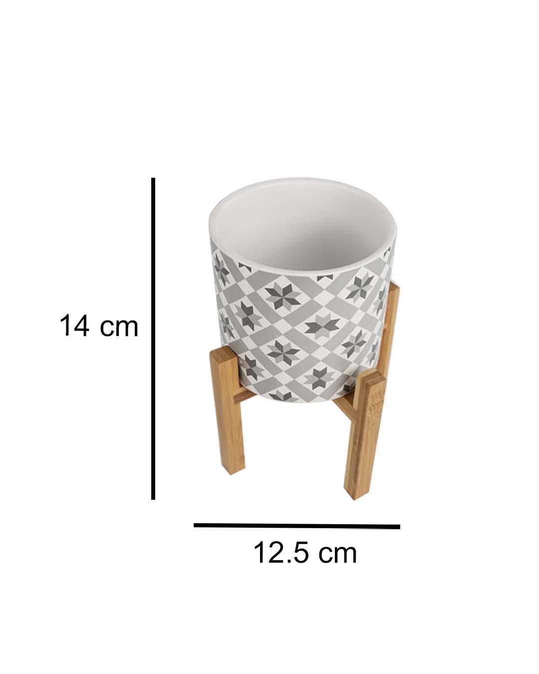 Ceramic, Table Planter With Stand, Abstract Art Print, Matt : Finish, Multicolor