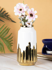 Ceramic White +Gold Cylindrical Vase - MARKET 99