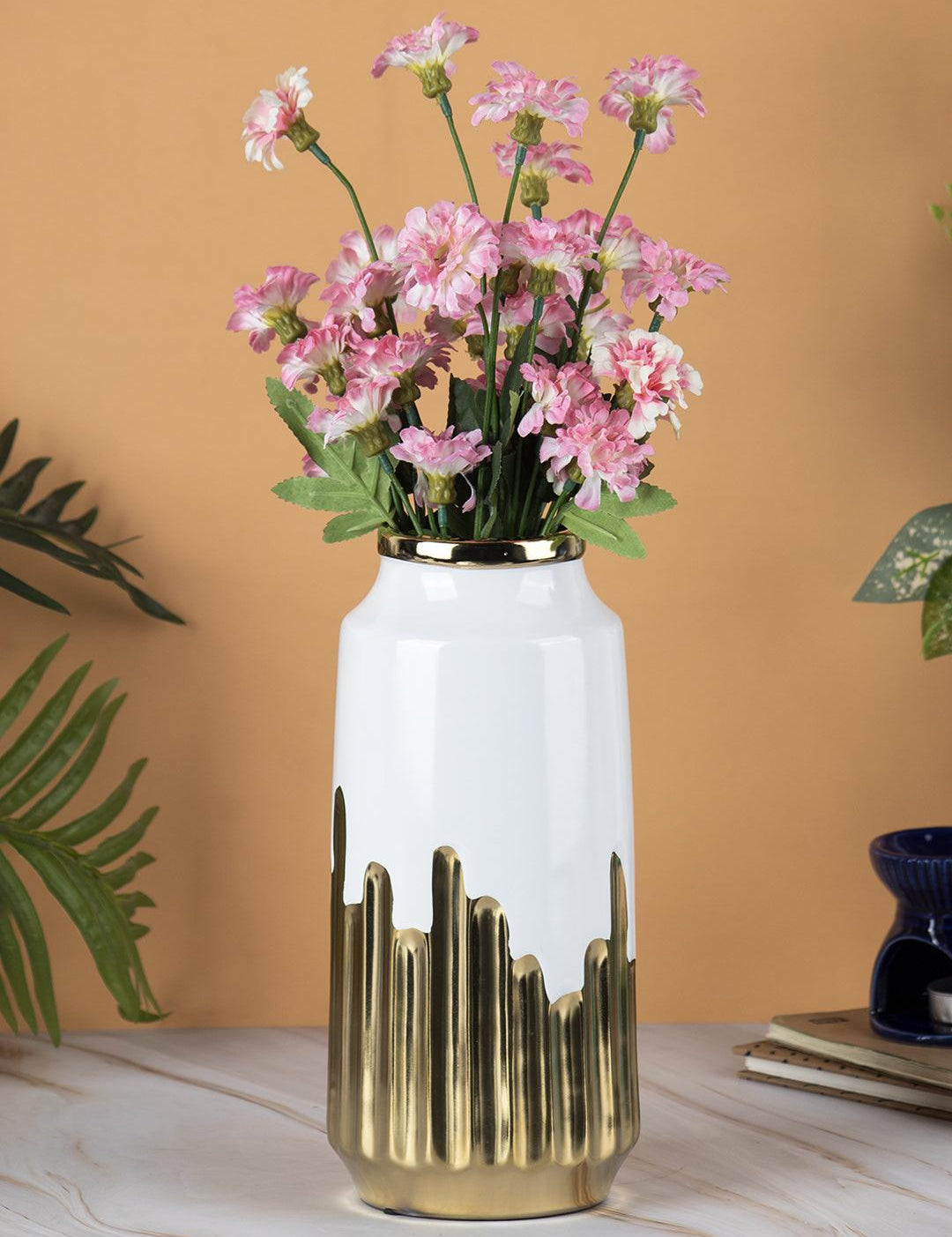 Ceramic White + Gold Cylindrical Vase - MARKET 99