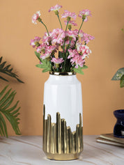 Ceramic White + Gold Cylindrical Vase - MARKET 99