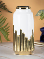 Ceramic White + Gold Cylindrical Vase - MARKET 99