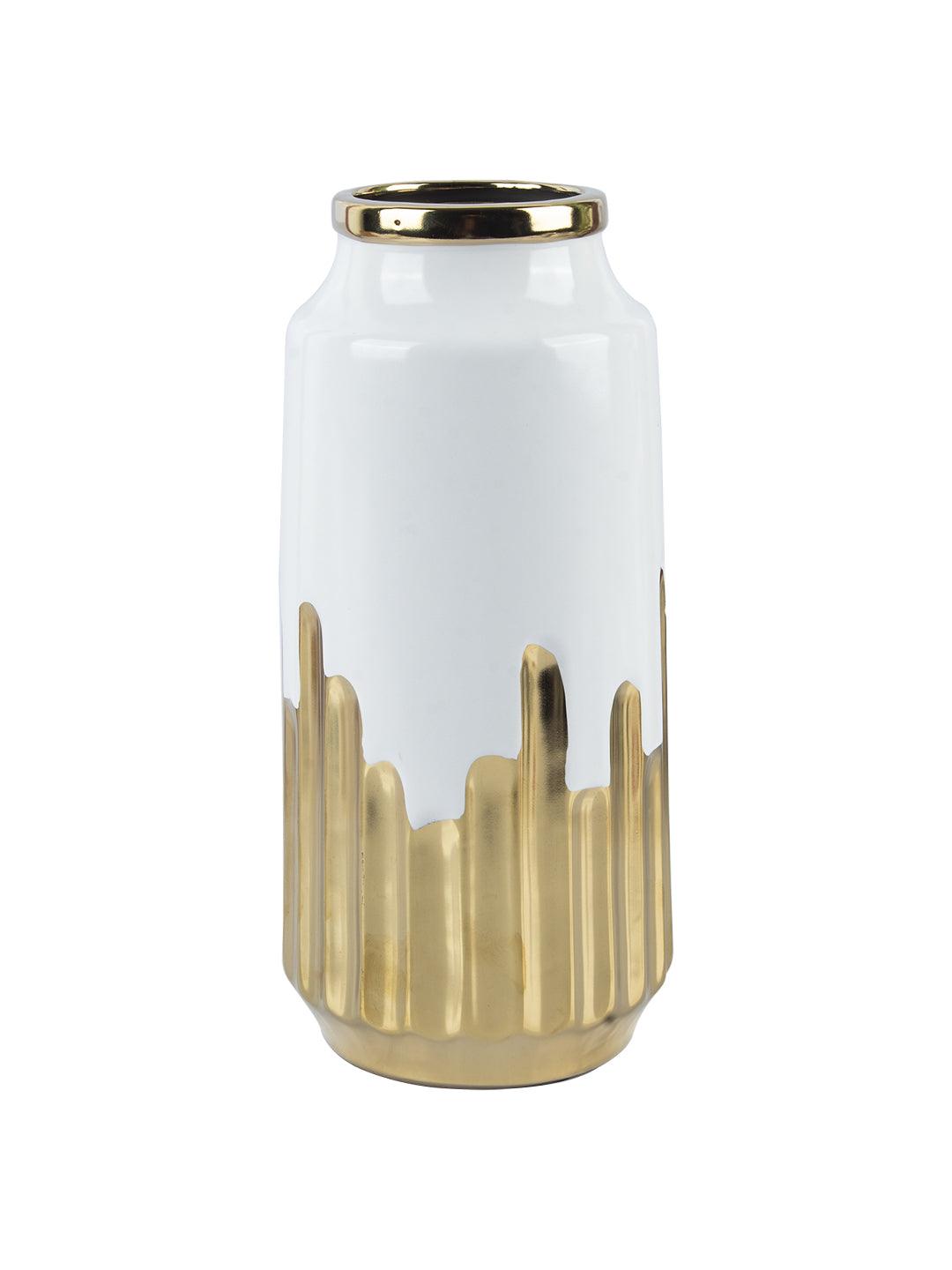 Ceramic White +Gold Cylindrical Vase - MARKET 99