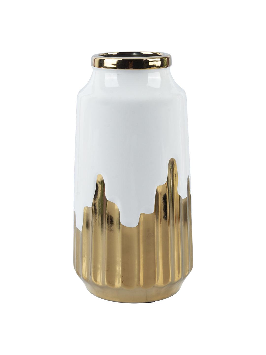 Ceramic White + Gold Cylindrical Vase - MARKET 99