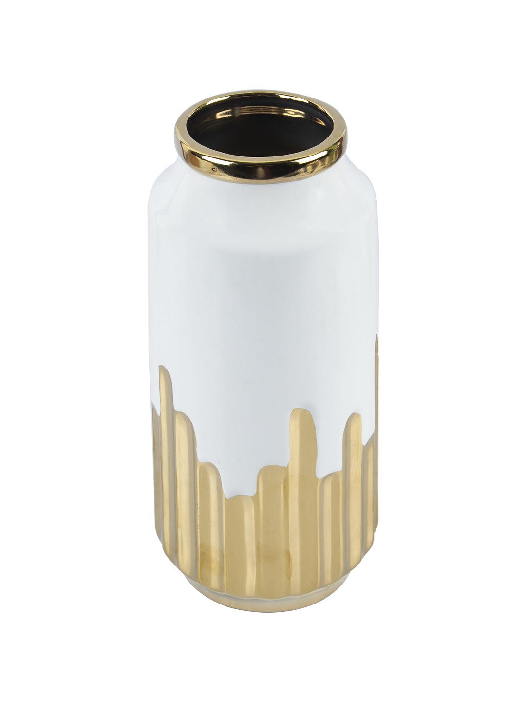 Ceramic White +Gold Cylindrical Vase - MARKET 99