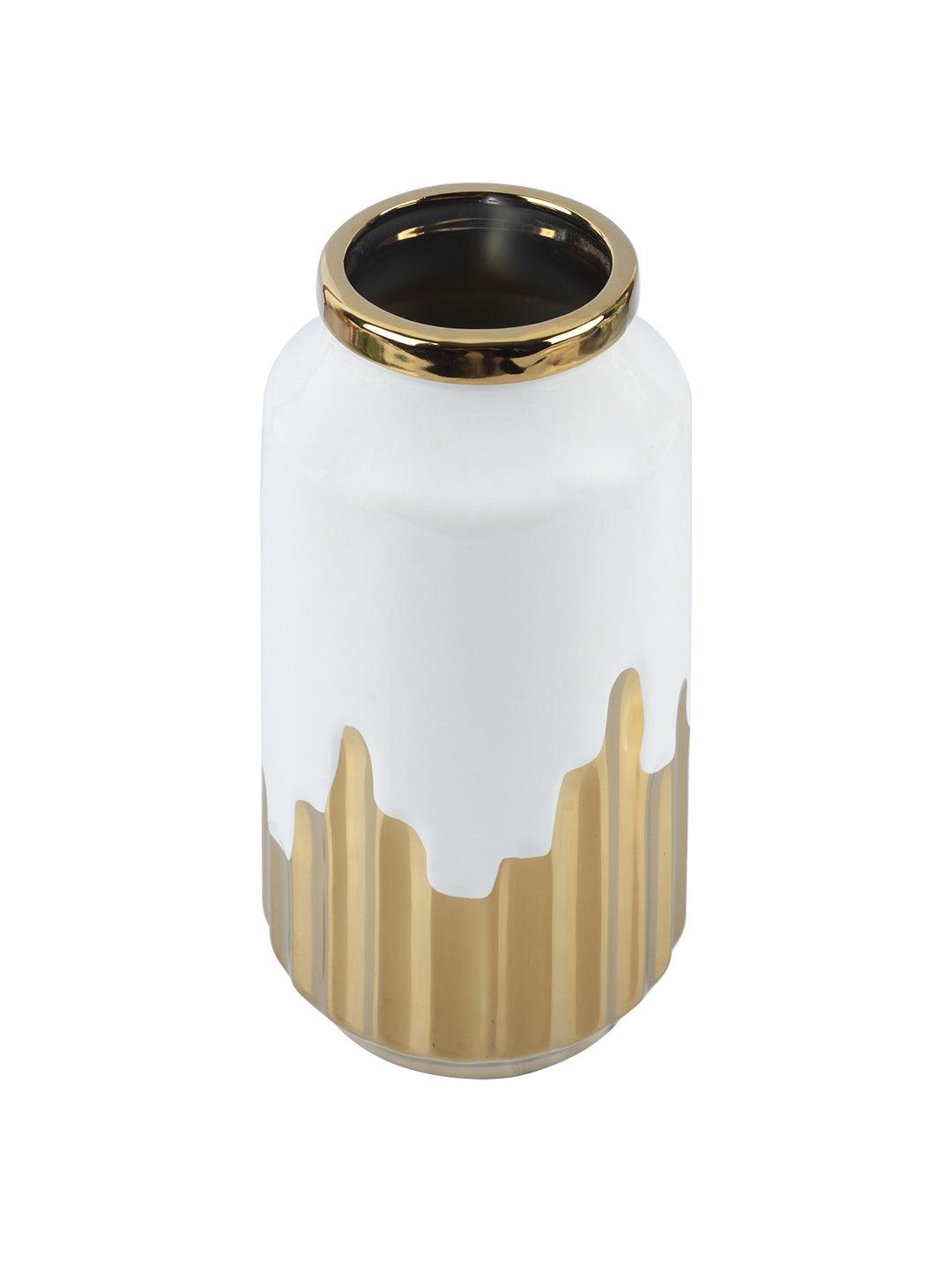 Ceramic White + Gold Cylindrical Vase - MARKET 99