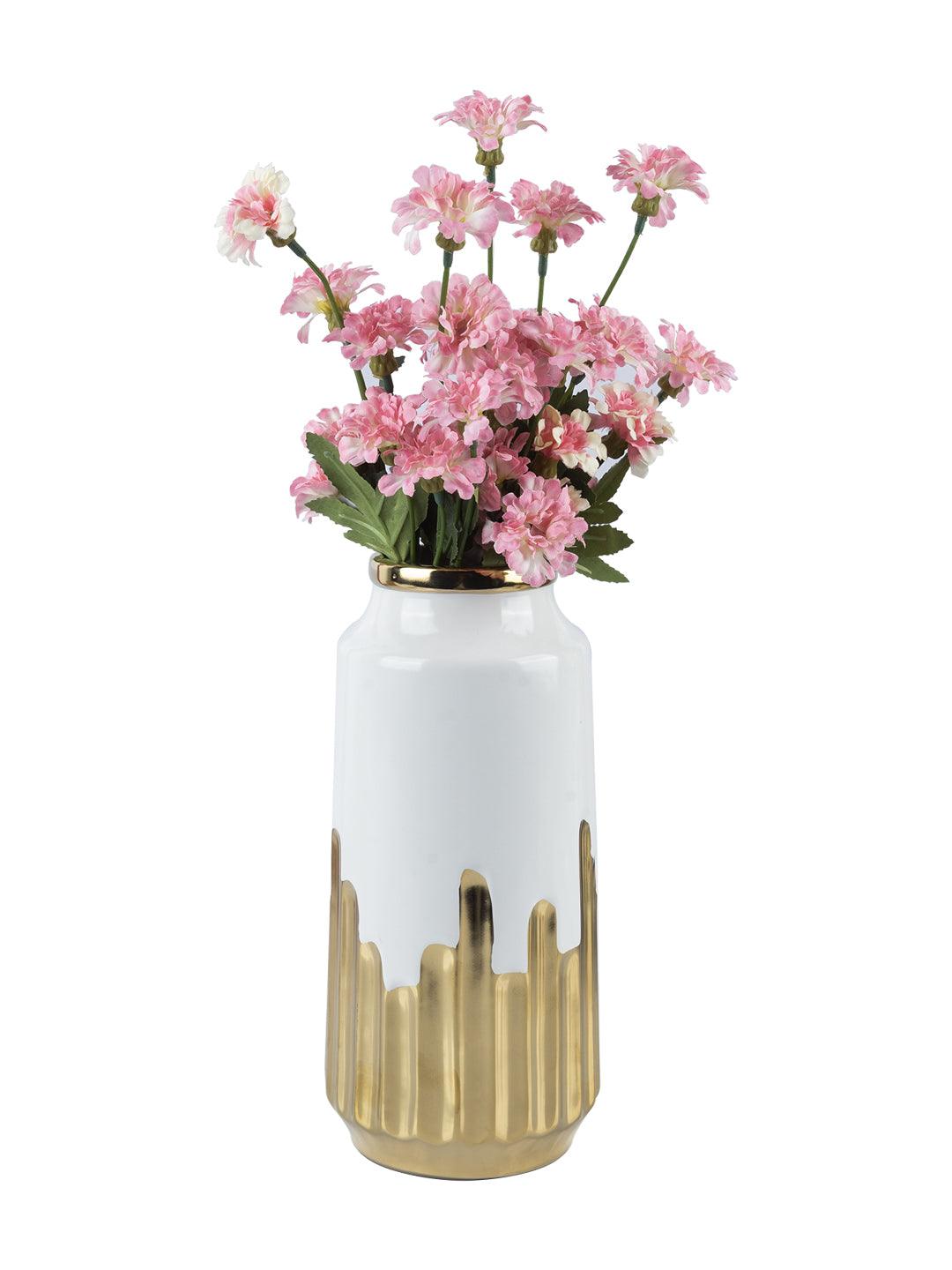 Ceramic White +Gold Cylindrical Vase - MARKET 99