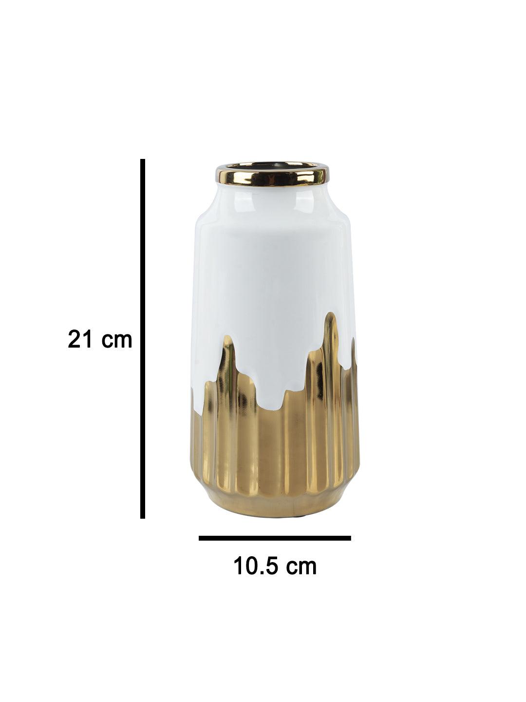 Ceramic White + Gold Cylindrical Vase - MARKET 99