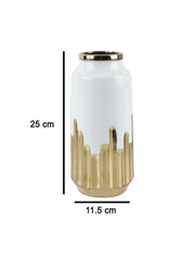 Ceramic White +Gold Cylindrical Vase - MARKET 99