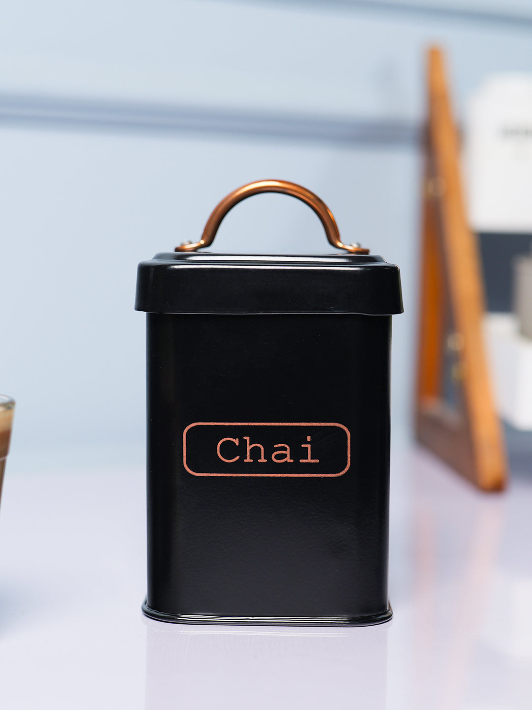 Market99 Chai Jar, Kitchen Decorative, Countertop Metal Storage Jar, Black, Mild Steel | (1 Litre)