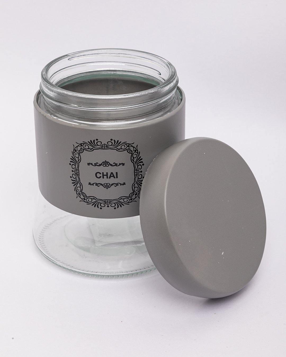 Chai Jar, Kitchen Storage, Airtight, Grey, Glass, 800 mL - MARKET 99