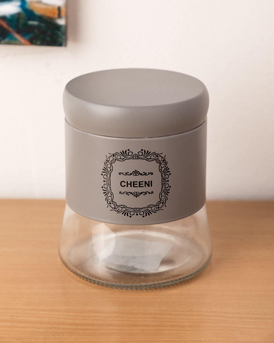 Cheeni Jar, Kitchen Storage, Airtight, Grey, Glass, 800 mL - MARKET 99