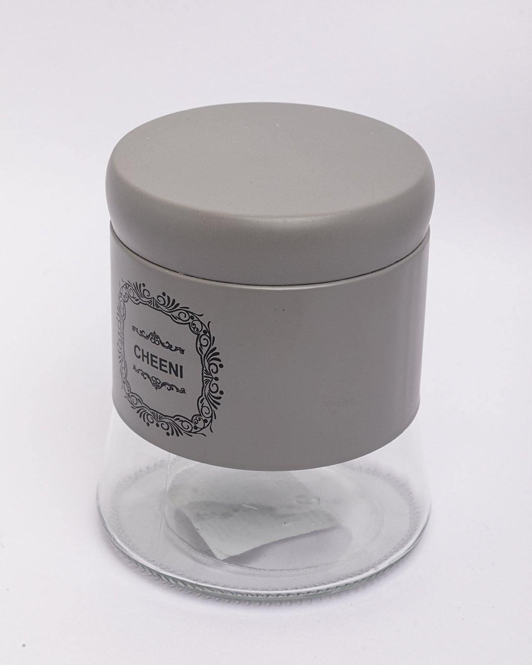Cheeni Jar, Kitchen Storage, Airtight, Grey, Glass, 800 mL - MARKET 99