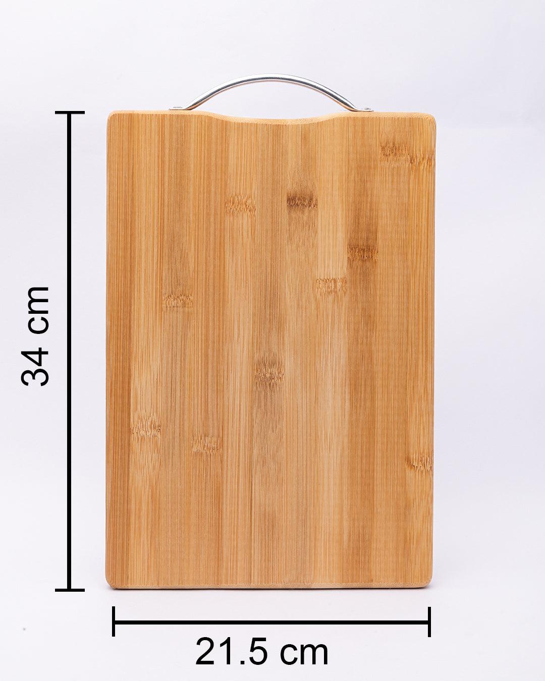 Chopping Board, with Metal Handle, Wooden Finish, Natural Wood Colour, Bamboo - MARKET 99