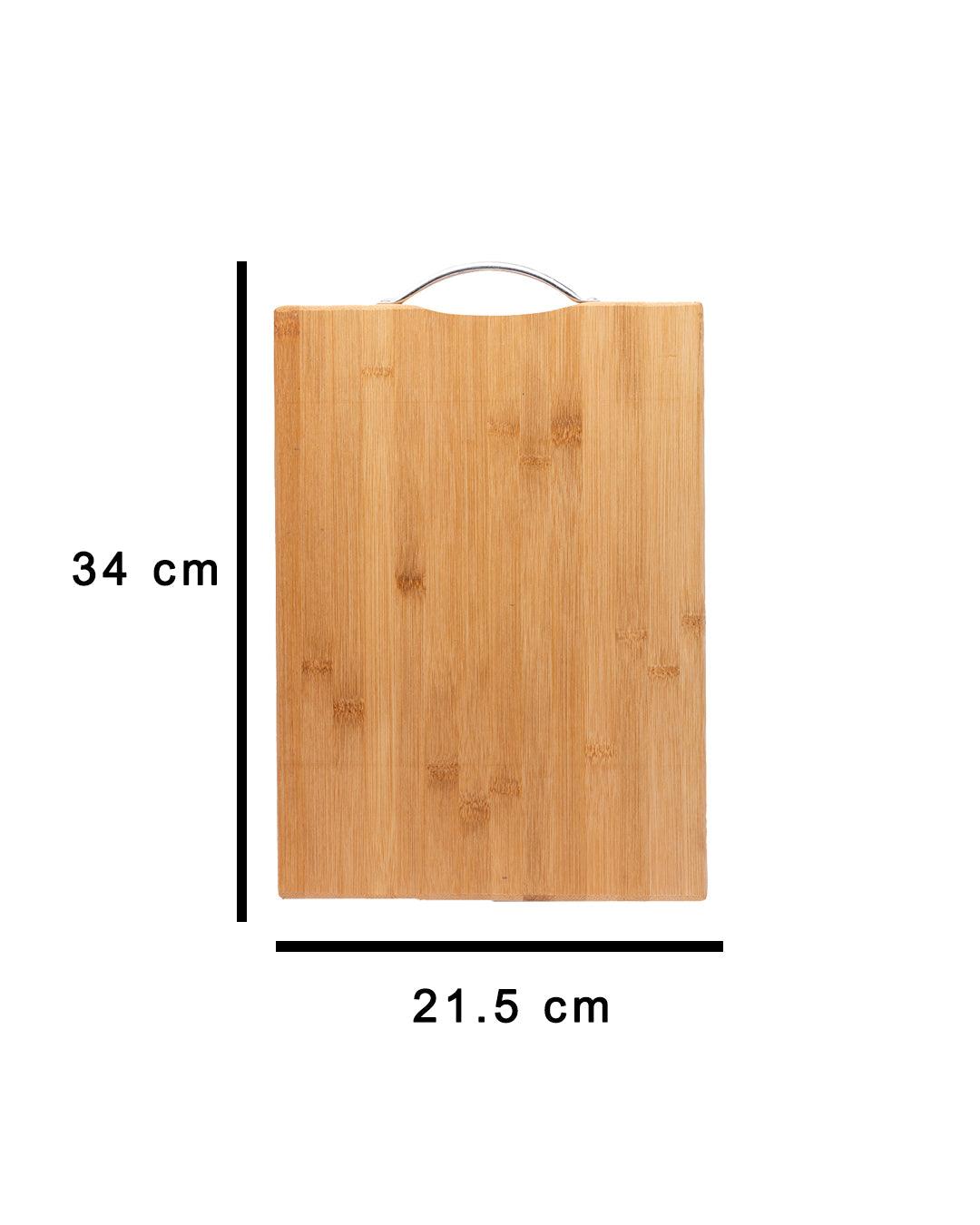 Chopping Board, with Metal Handle, Wooden Finish, Natural Wood Colour,  Bamboo - MARKET 99