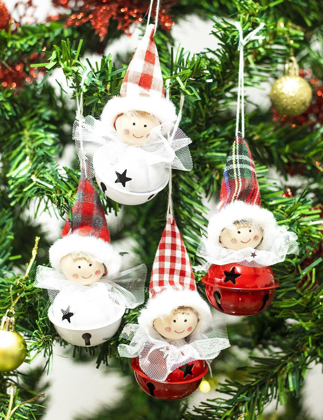Christmas Hanging Santa Head Ornament With Bell Set Of 4 Pcs - Assorted Design - MARKET 99