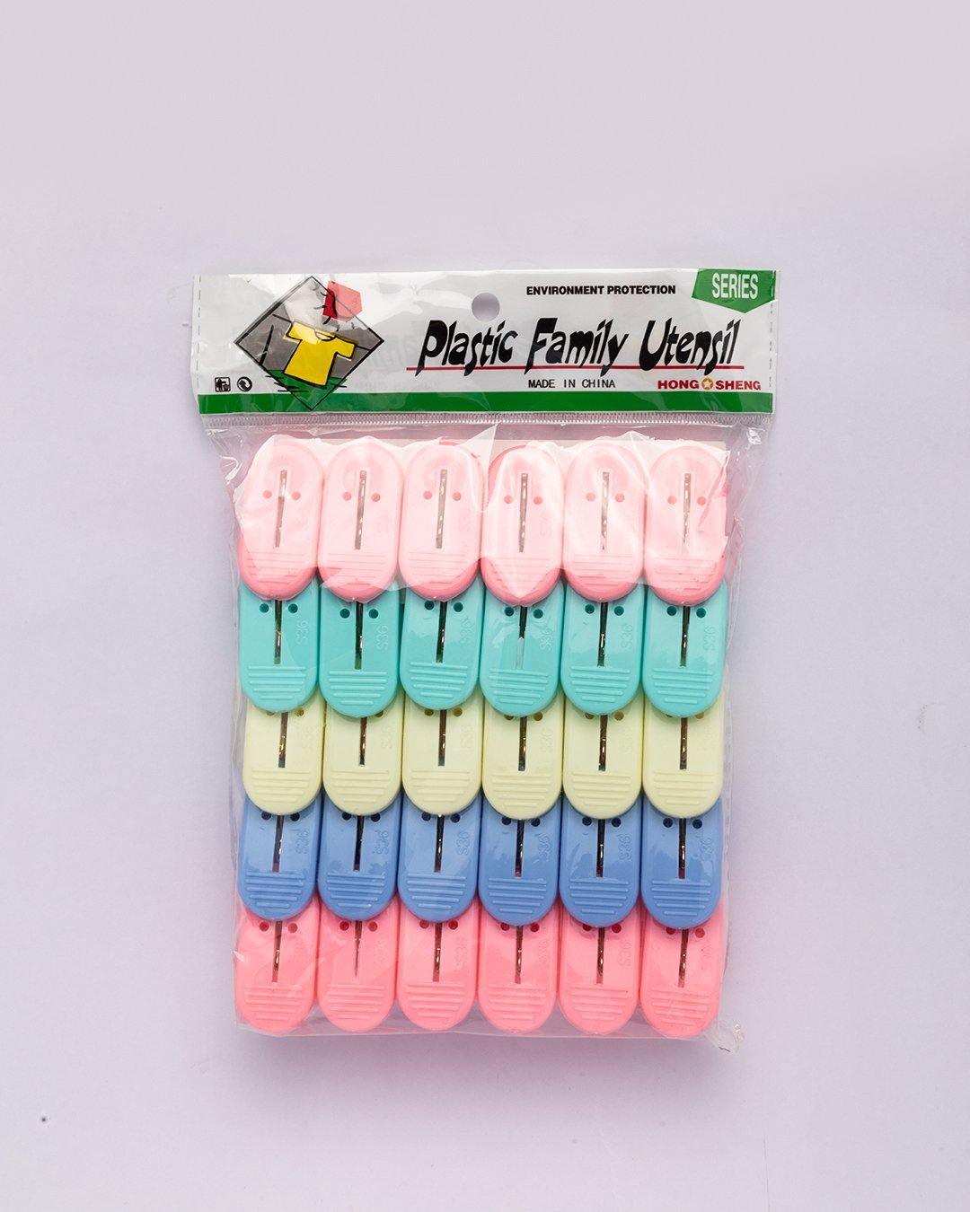Cloth Clips, Cloth Pegs, Multicolour, Plastic, Set of 30 - MARKET 99