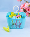 Cloth Clips with Basket Set, 24 Clips & Basket, Blue, Plastic - MARKET 99