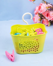 Cloth Clips with Basket Set, 24 Clips & Basket, Green, Plastic - MARKET 99