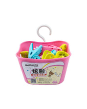 Cloth Clips with Basket Set, 24 Clips & Basket, Pink, Plastic - MARKET 99