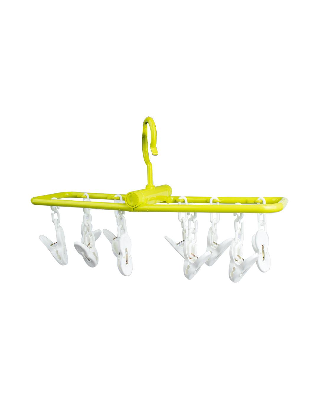 Cloth Hanger with 10 Pegs, Clips, Green, Plastic, - MARKET 99