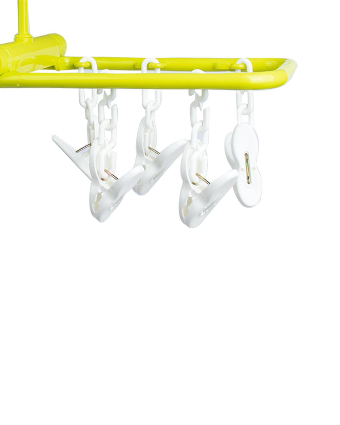 Cloth Hanger with 10 Pegs, Clips, Green, Plastic, - MARKET 99