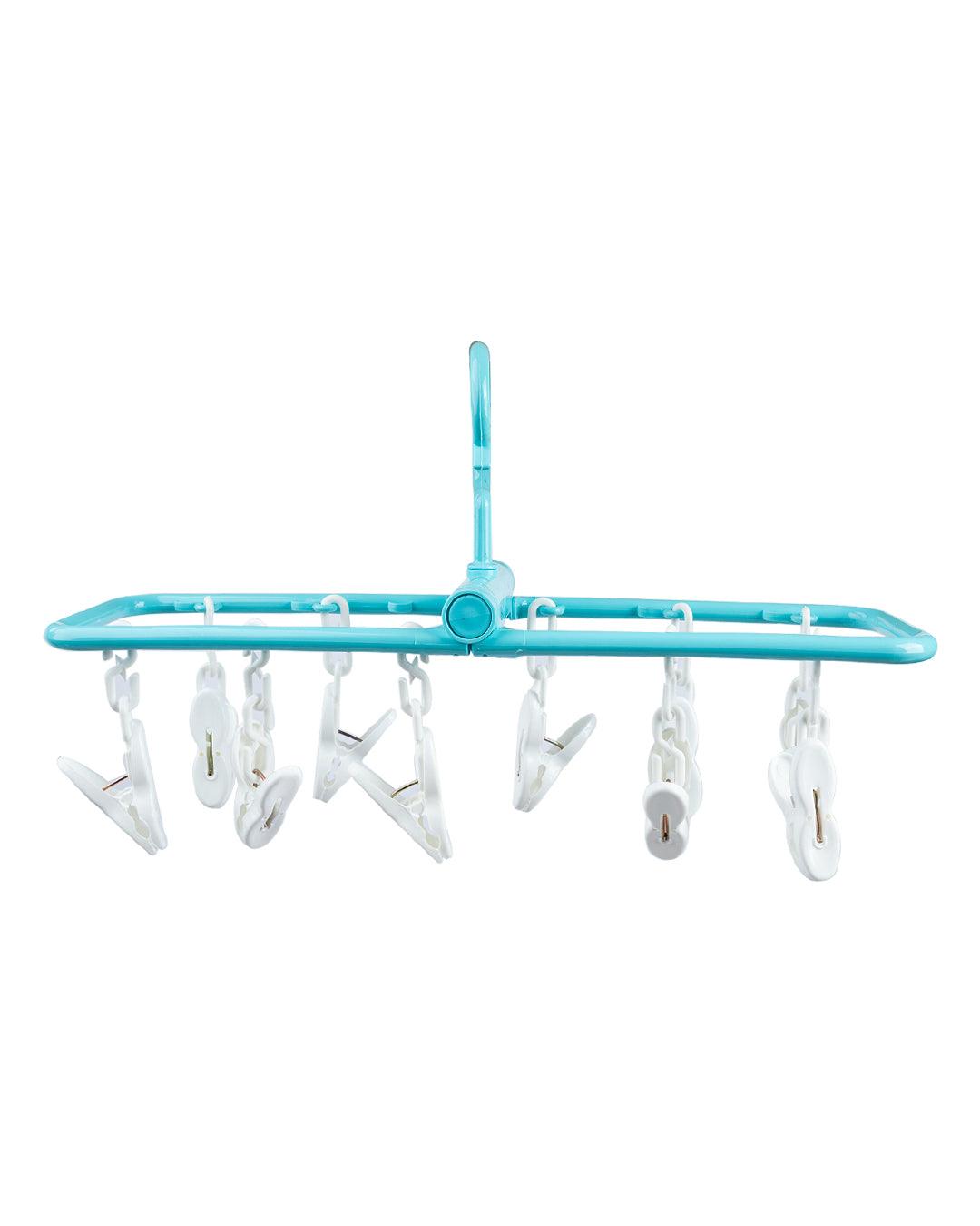 Cloth Hanger with 12 Pegs, Clips, Blue, Plastic, - MARKET 99