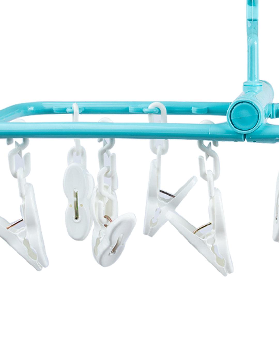Cloth Hanger with 12 Pegs, Clips, Blue, Plastic, - MARKET 99