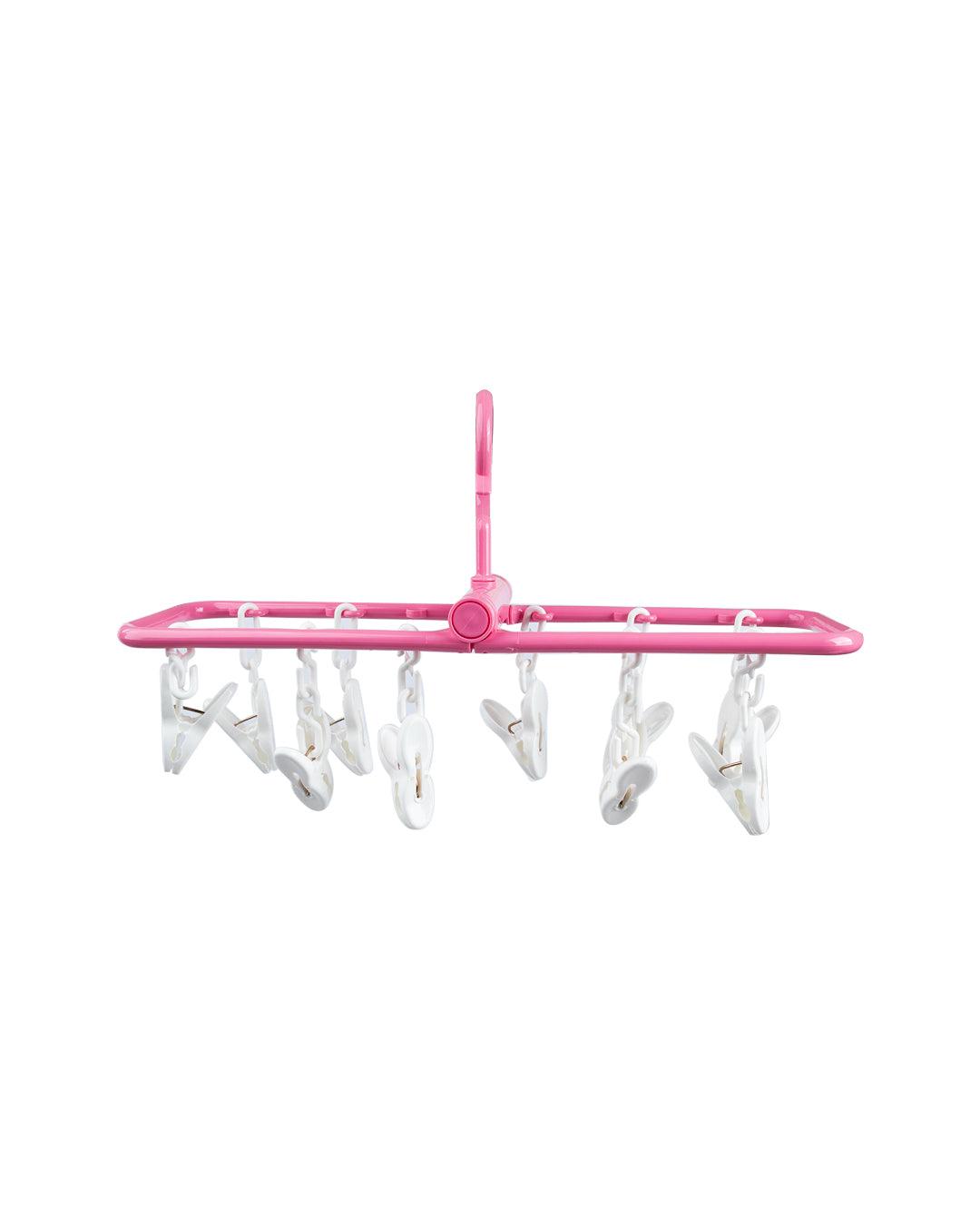 Cloth Hanger with 12 Pegs, Clips, Pink, Plastic, - MARKET 99