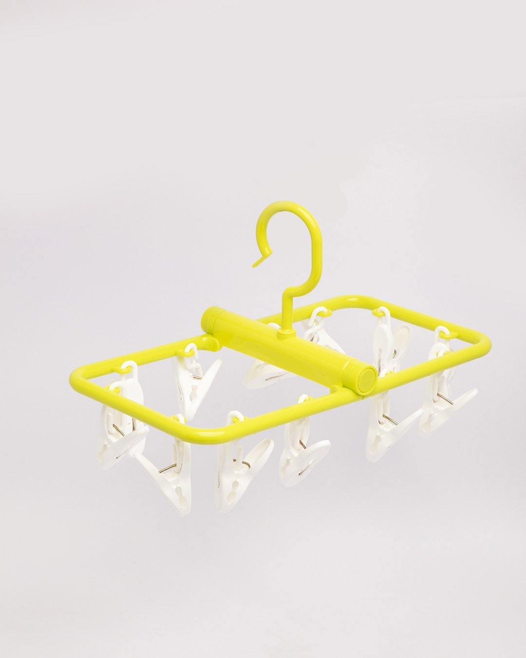 Clothes Hanger with 12 Pegs, Clips, Green, Plastic - MARKET 99