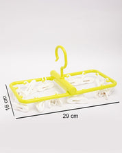 Clothes Hanger with 12 Pegs, Clips, Green, Plastic - MARKET 99