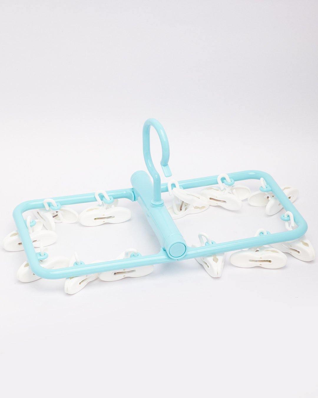 Clothes Hanger with 12 Pegs, Cloth Pegs, Blue, Plastic - MARKET 99