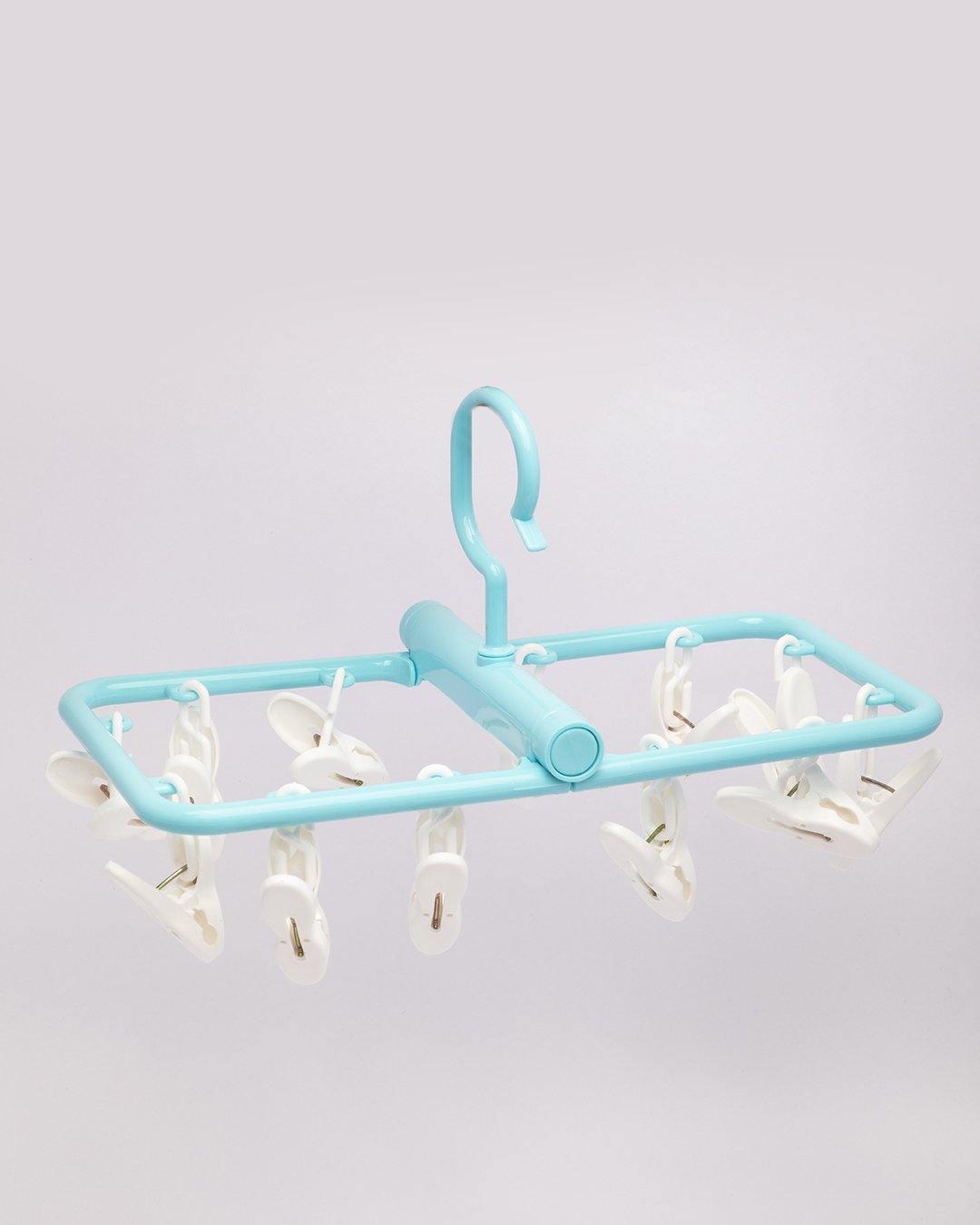 Clothes Hanger with 12 Pegs, Cloth Pegs, Blue, Plastic - MARKET 99