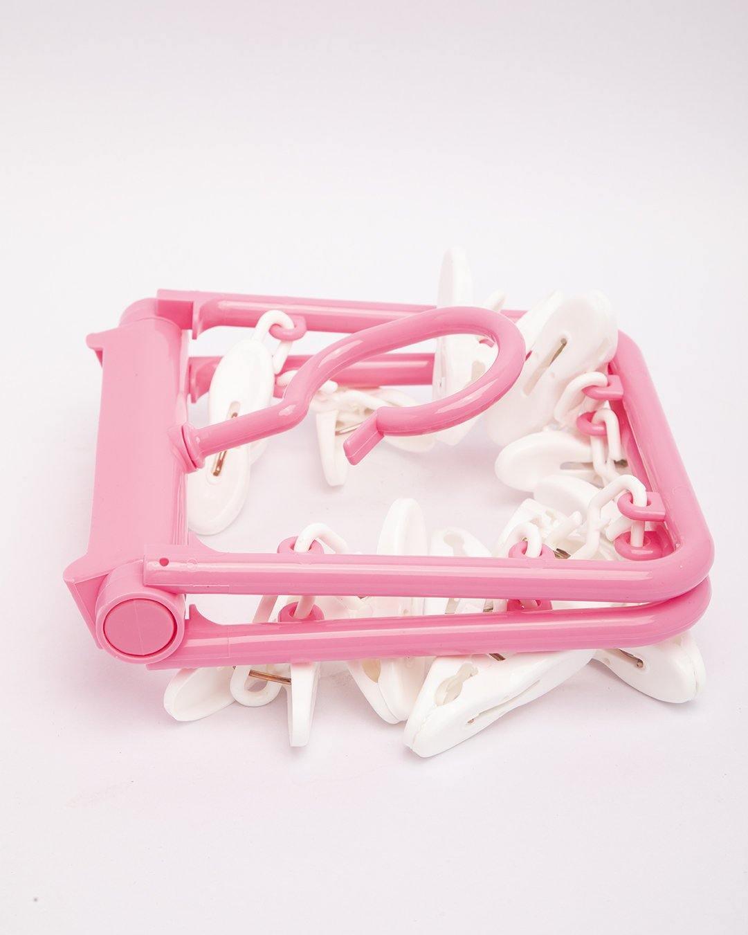 Clothes Hanger with 12 Pegs, Cloth Pegs, Pink, Plastic - MARKET 99