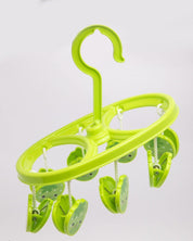 Clothes Hanger with 8 Pegs, Cloth Pegs, Green, Plastic - MARKET 99