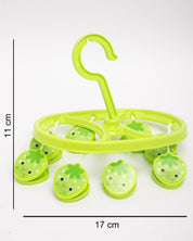 Clothes Hanger with 8 Pegs, Cloth Pegs, Green, Plastic - MARKET 99