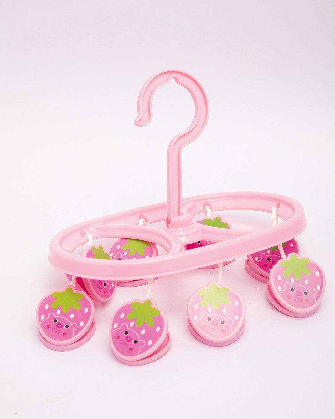 Clothes Hanger with 8 Pegs, Cloth Pegs, Pink, Plastic - MARKET 99