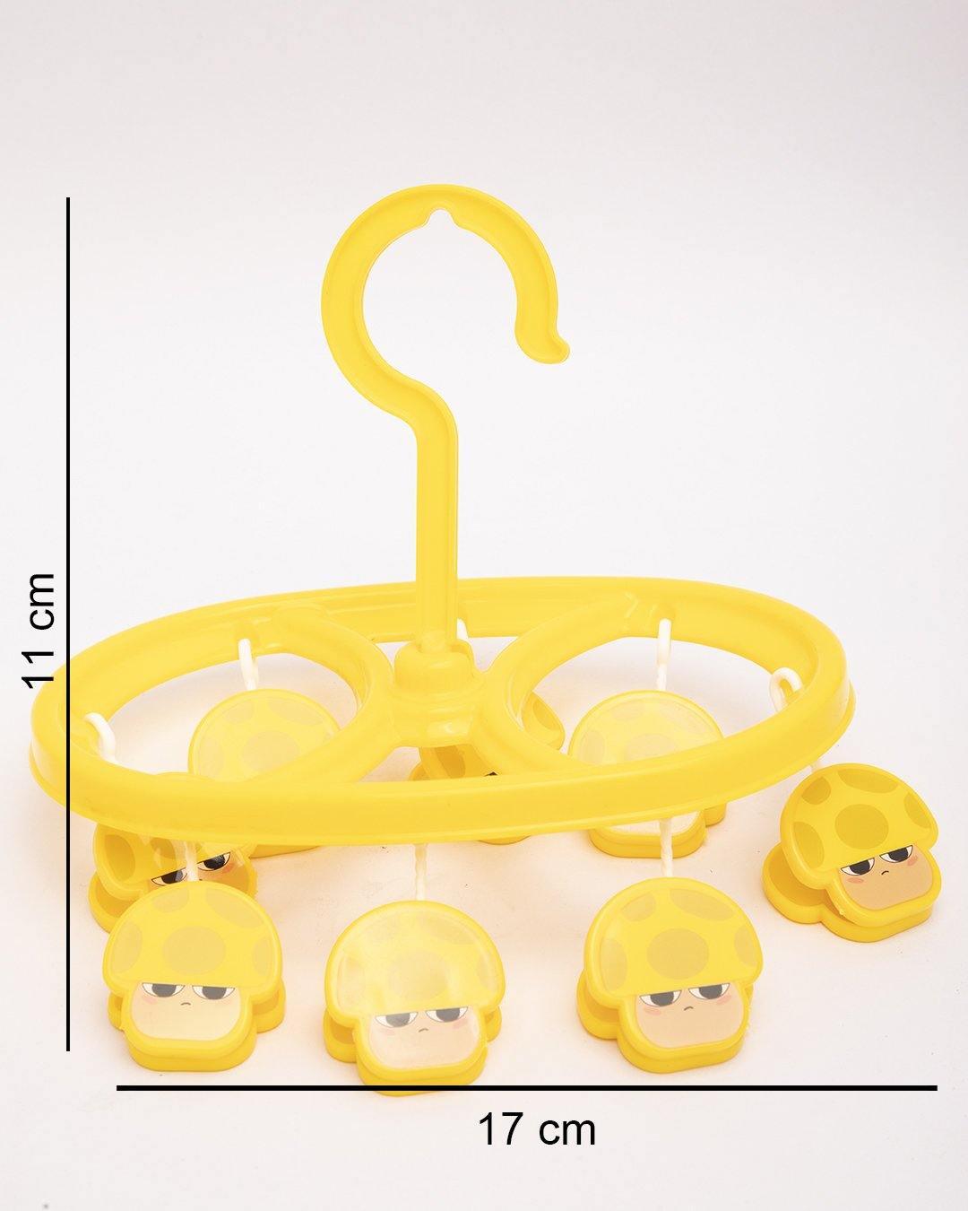 Clothes Hanger with 8 Pegs, Cloth Pegs, Yellow, Plastic - MARKET 99