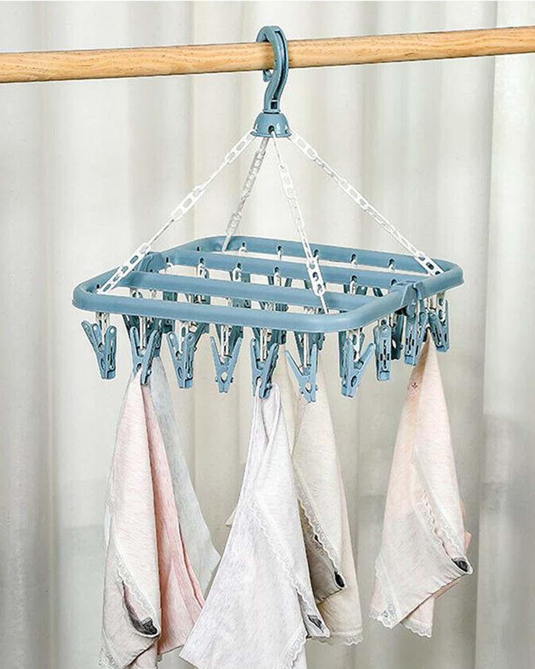 Clothes Hanger with In-Built Pegs, Blue, Plastic - MARKET 99