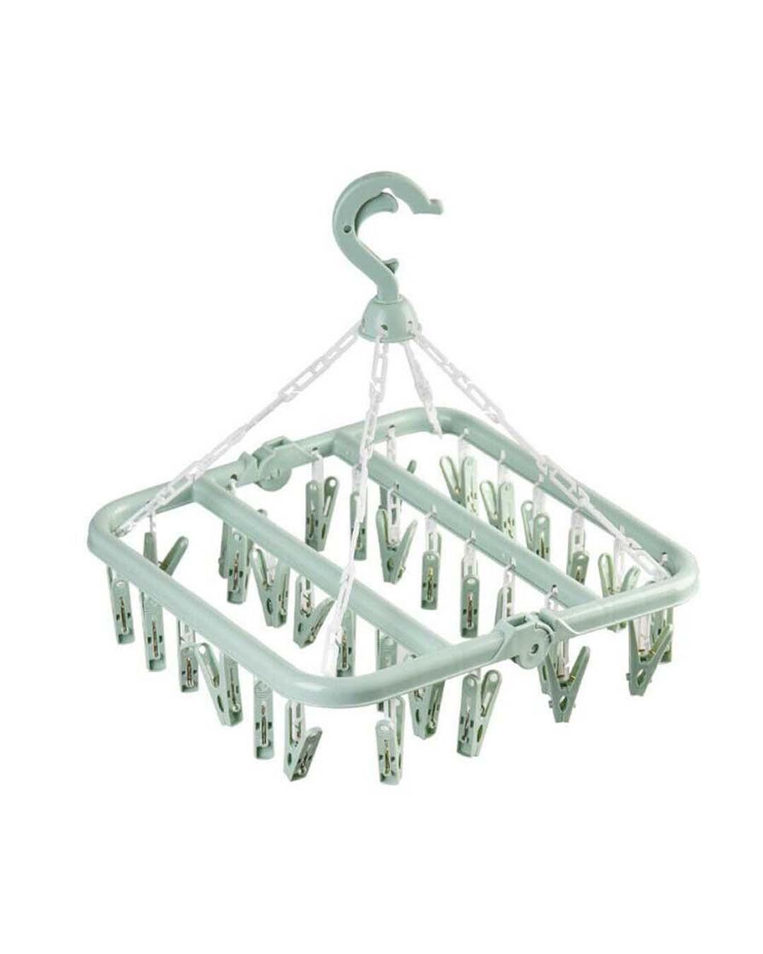 Clothes Hanger with In-Built Pegs, Green, Plastic - MARKET 99