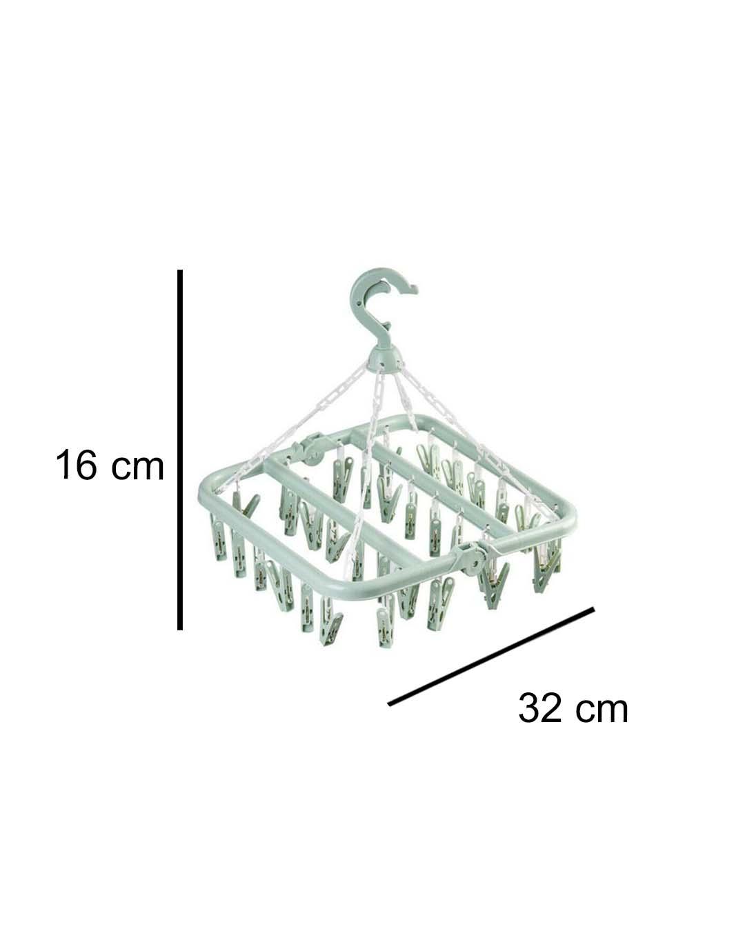 Clothes Hanger with In-Built Pegs, Green, Plastic - MARKET 99