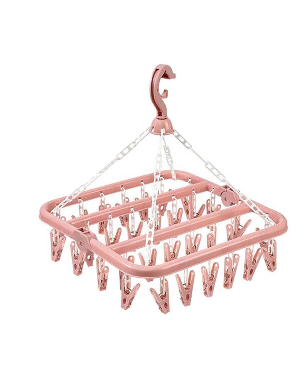 Clothes Hanger with In-Built Pegs, Pink, Plastic - MARKET 99