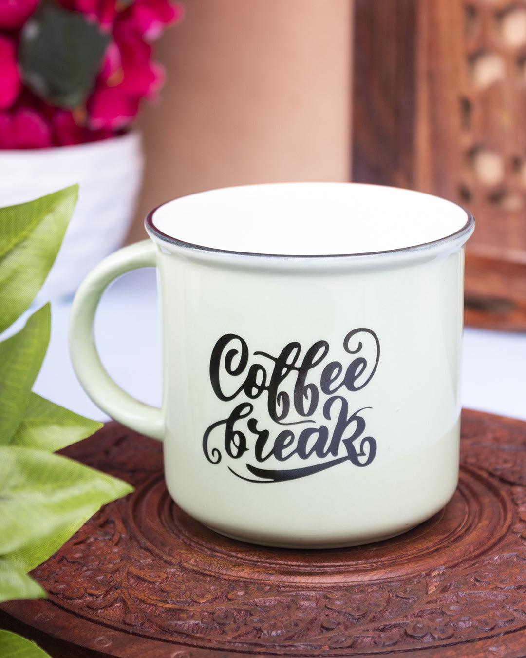 'Coffee break' Graphic Print Drinkware Glossy Ceramic Coffee Mug ( Celeste Blue, 400 mL) - MARKET 99