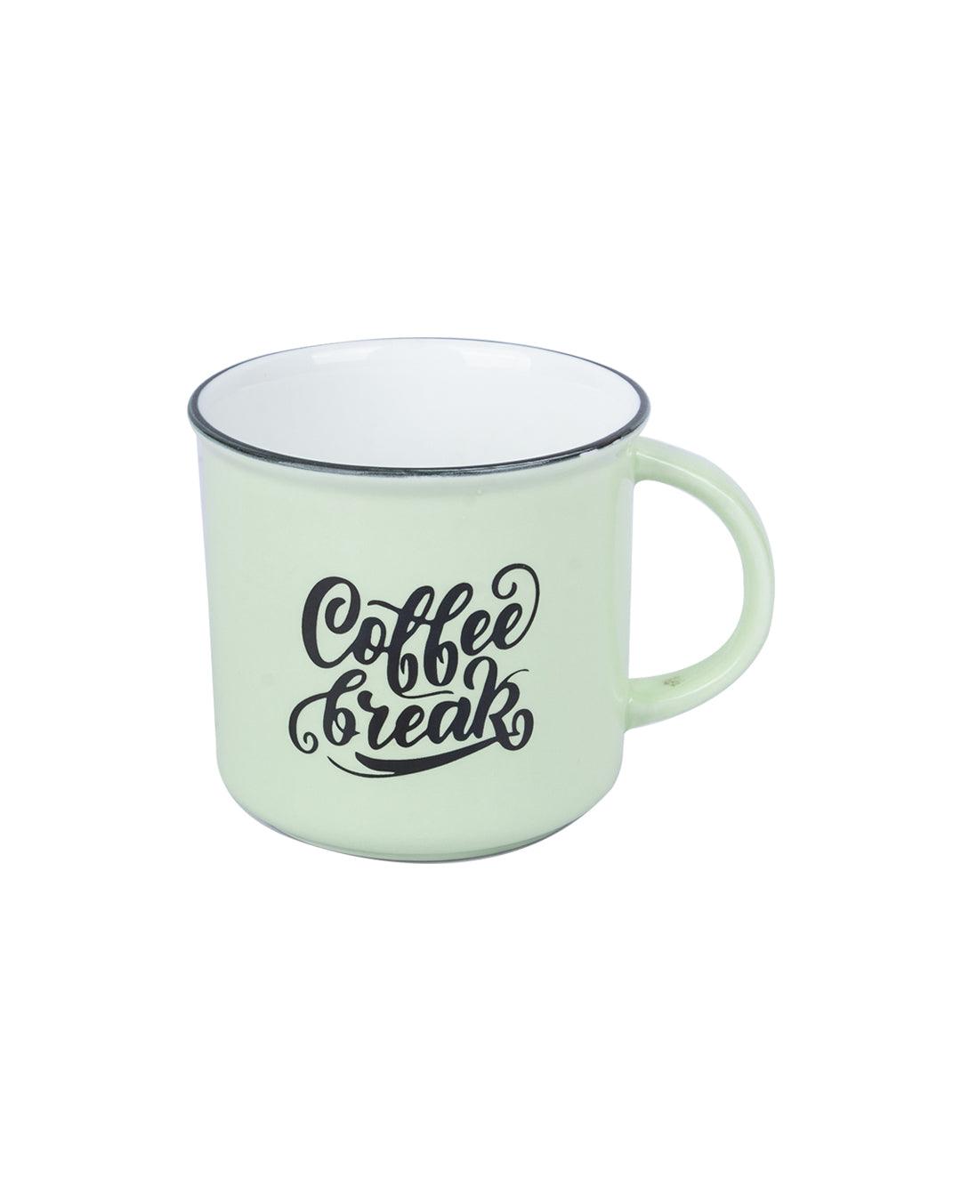 'Coffee break' Graphic Print Drinkware Glossy Ceramic Coffee Mug ( Celeste Blue, 400 mL) - MARKET 99