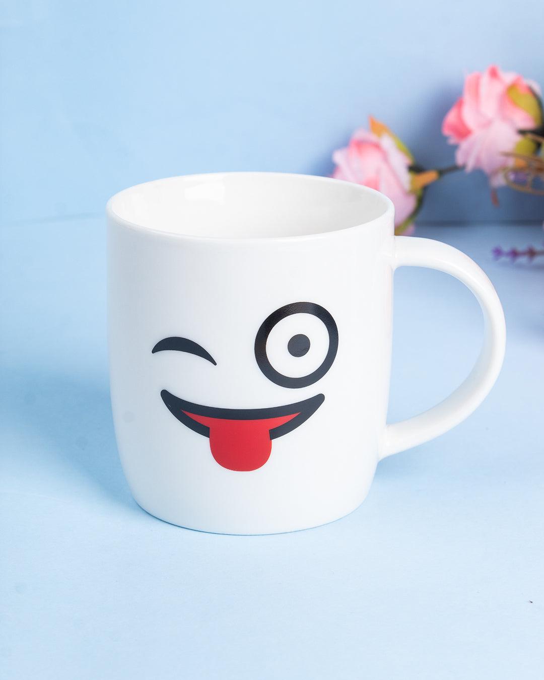 Coffee Mug, Emoji Print, White, Ceramic, 280 mL - MARKET 99